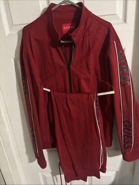 Guess Red Athletic Jacket and joggers with Bold Sleeve Logo